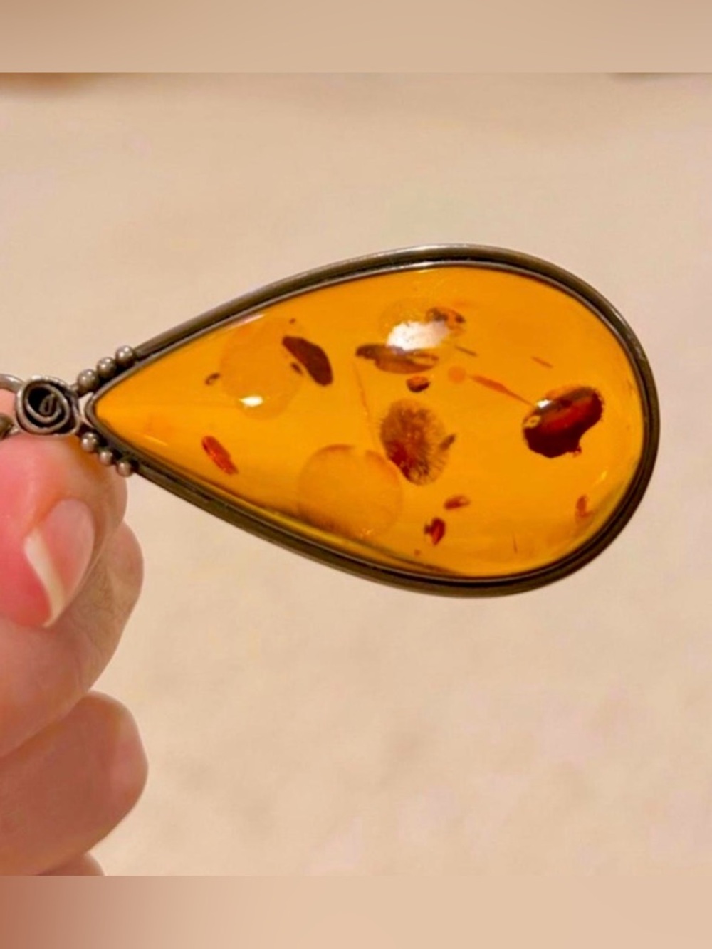 Gorgeous Baltic Amber & Sterling Silver Vtg Statement Pendant - Picture 4 of 7